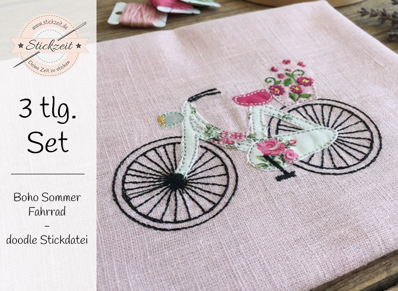 Boho Sommer Fahrrad - doodle Stickdatei